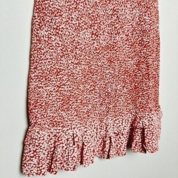 AEO | Smocked Tube Short Dress Red & White Ditsy Floral Mini Ruffle Hem Sz S - Picture 5 of 10